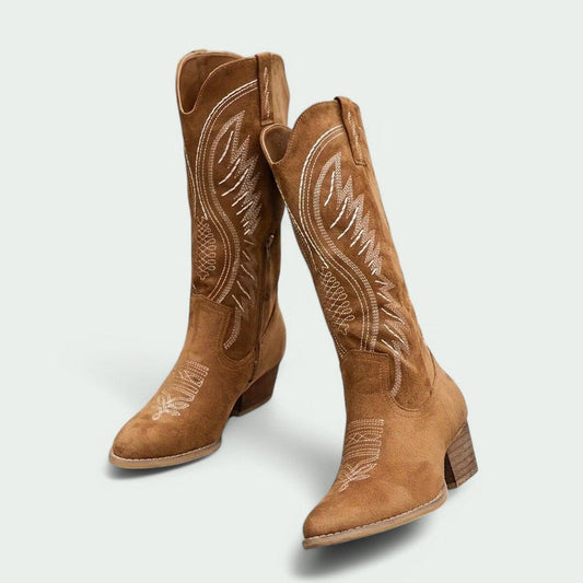 Embroidered Western Cowboy Boots with Low Heel (Women)