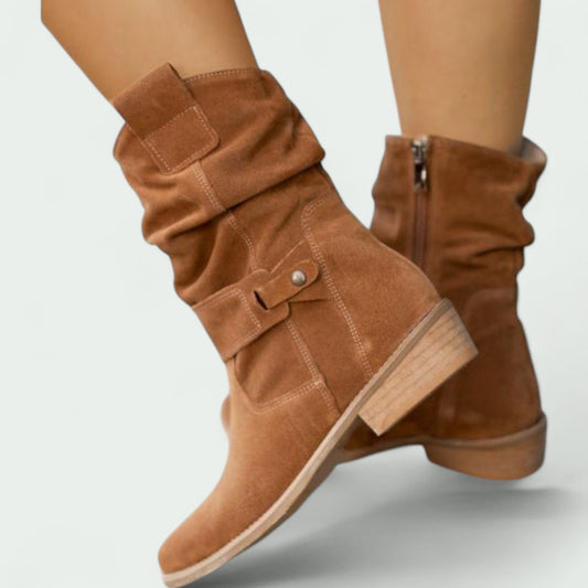 Ladies' Suede Ankle Boots | Low Block Heel