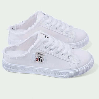 Backless Canvas Slip-On Trainers with Laces and Frayed Edge (Women)