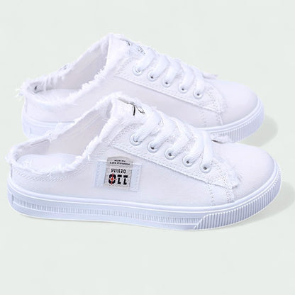 Backless Canvas Slip-On Trainers with Laces and Frayed Edge (Women)