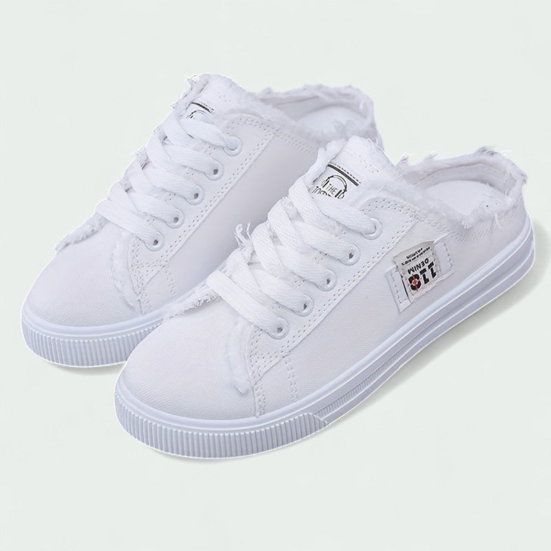 Backless Canvas Slip-On Trainers with Laces and Frayed Edge (Women)