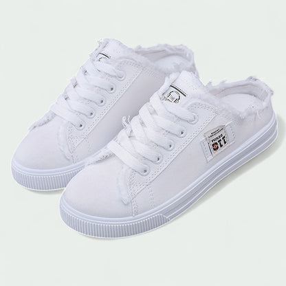 Backless Canvas Slip-On Trainers with Laces and Frayed Edge (Women)