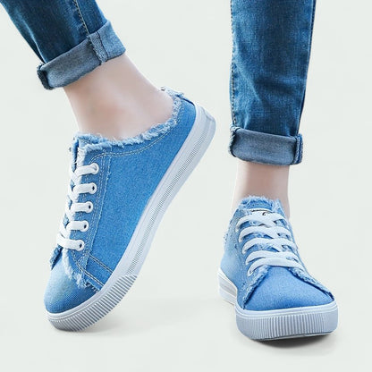 Backless Canvas Slip-On Trainers with Laces and Frayed Edge (Women)