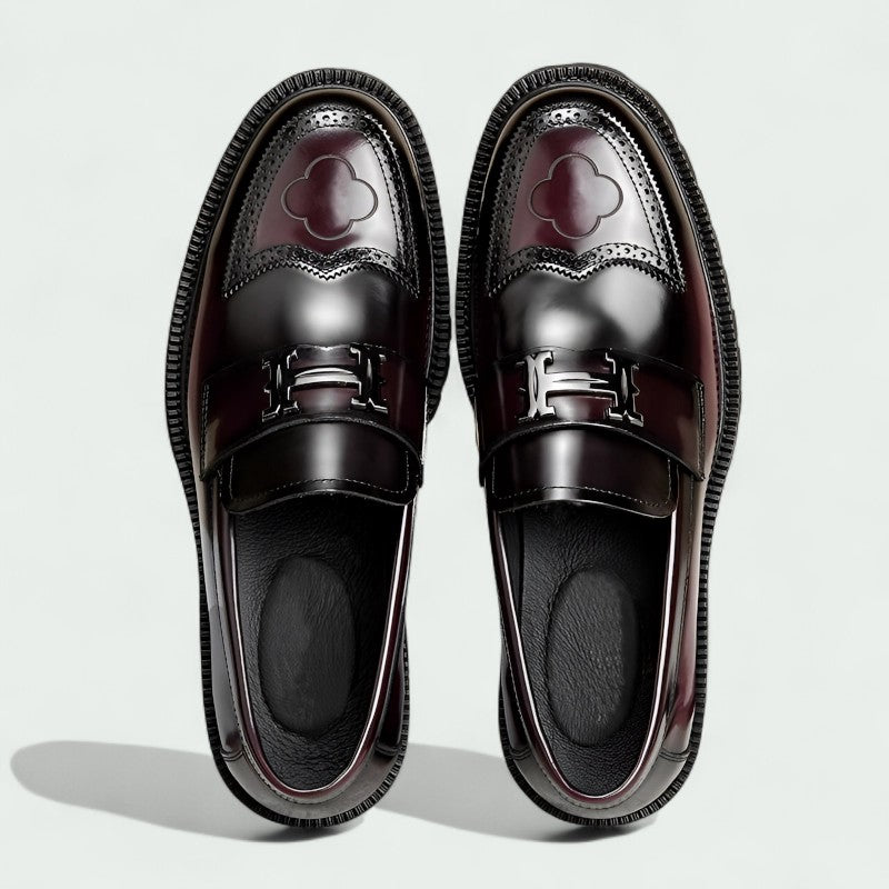 Chunky Brogue Leather Loafers with Decorative Buckle (Men)