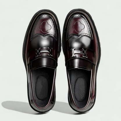 Chunky Brogue Leather Loafers with Decorative Buckle (Men)