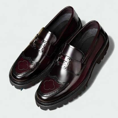 Chunky Brogue Leather Loafers with Decorative Buckle (Men)