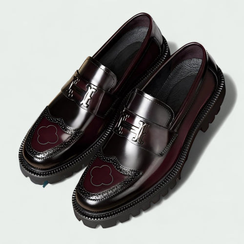 Chunky Brogue Leather Loafers with Decorative Buckle (Men)
