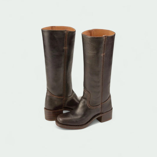 Classic Tall Leather-Look Boots with Low Heel (Women)
