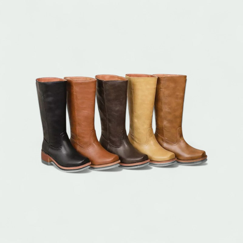 Classic Tall Leather-Look Boots with Low Heel (Women)