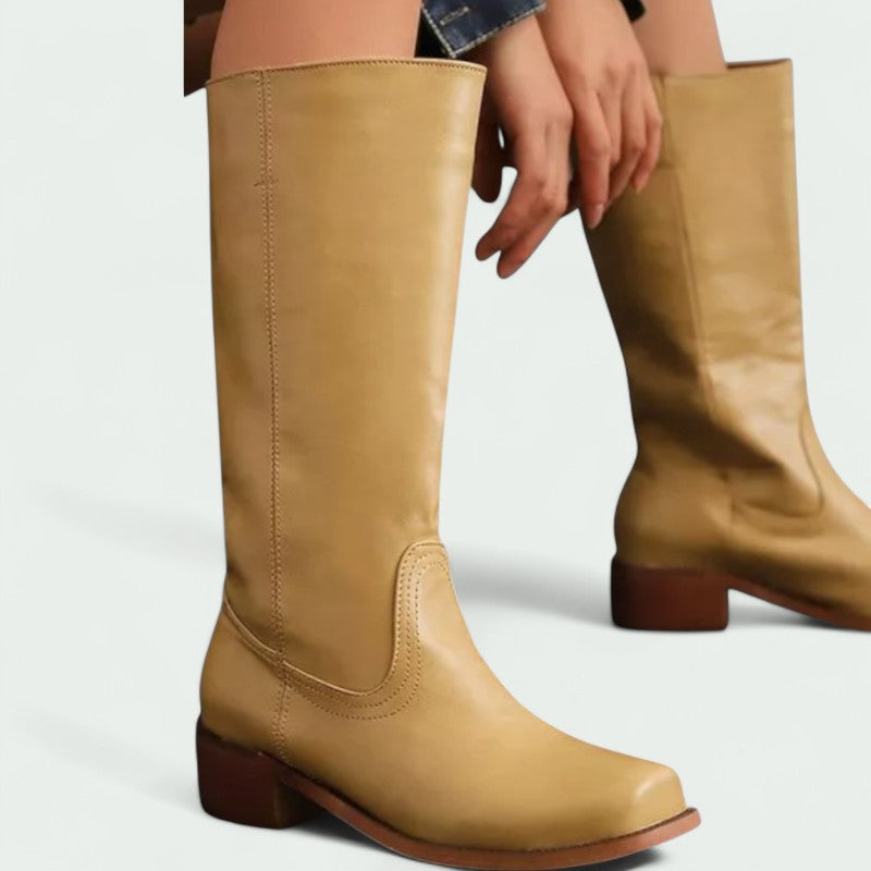 Classic Tall Leather-Look Boots with Low Heel (Women)