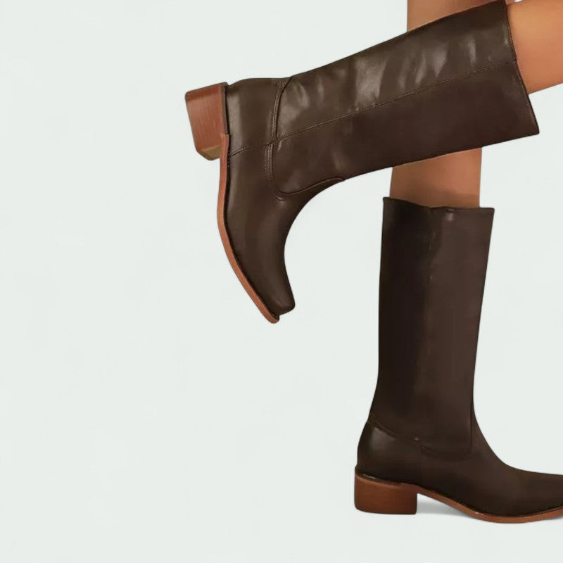 Classic Tall Leather-Look Boots with Low Heel (Women)