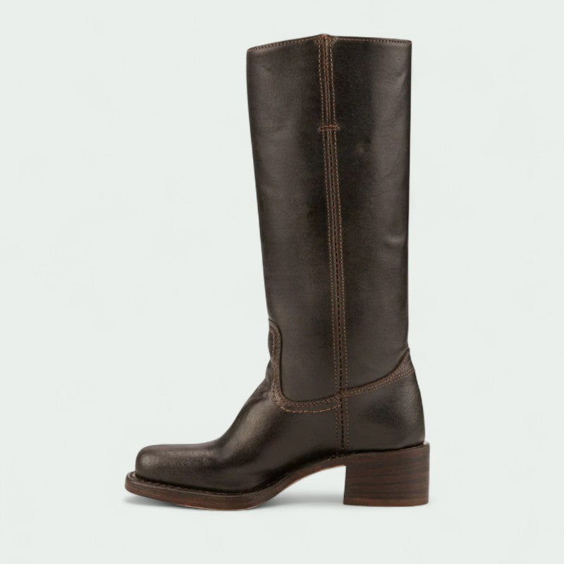Classic Tall Leather-Look Boots with Low Heel (Women)