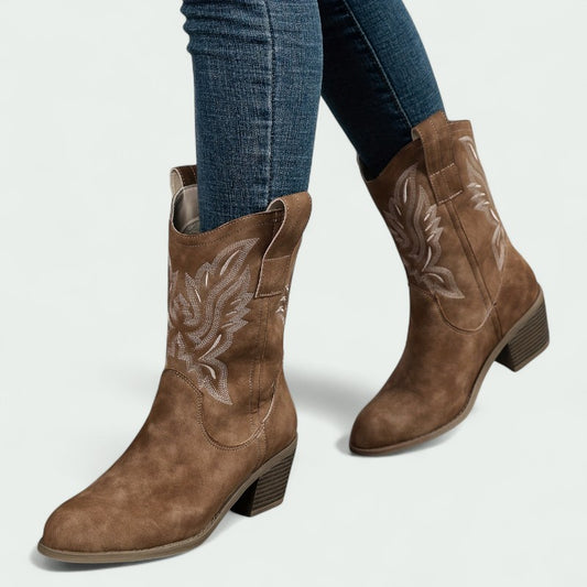 Embroidered Western Cowboy Ankle Boots (Women)