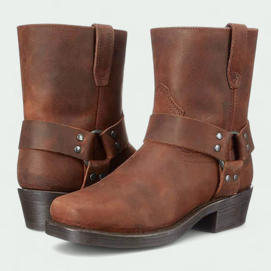 Leather Western Boots with Strap Detail (Men)
