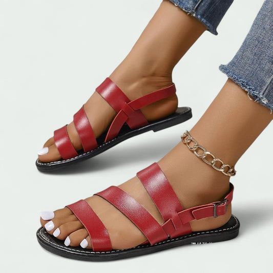 Leather Sandals with Adjustable Buckle and Sole (Women)