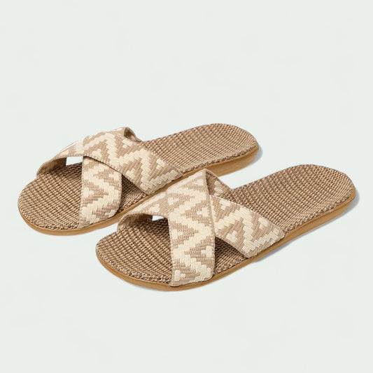Woven Slip-On Slippers with Crisscross Straps (Women)